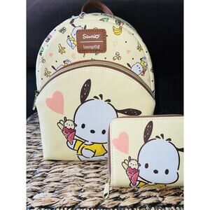 Loungefly Sanrio Pochacco Hearts Banana Treats Mini Backpack Wallet*